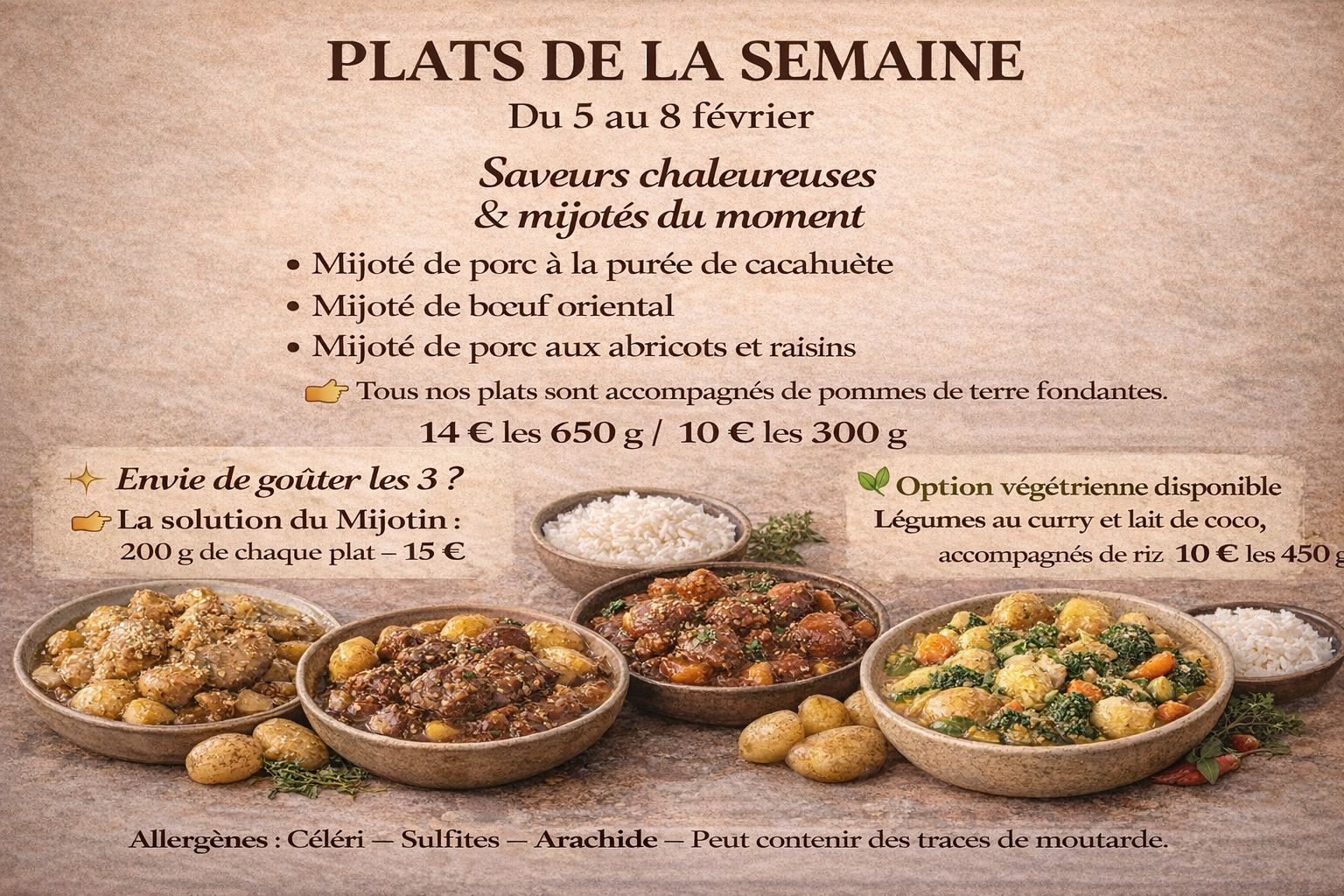 Les plats de la semaine du 5 février au 8