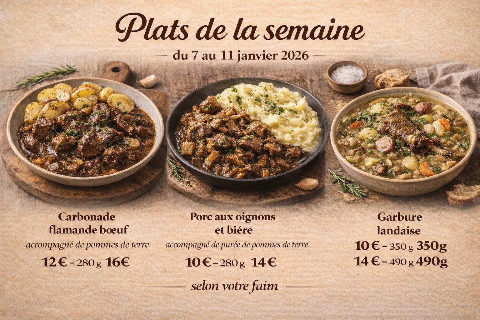 Les plats de la semaine